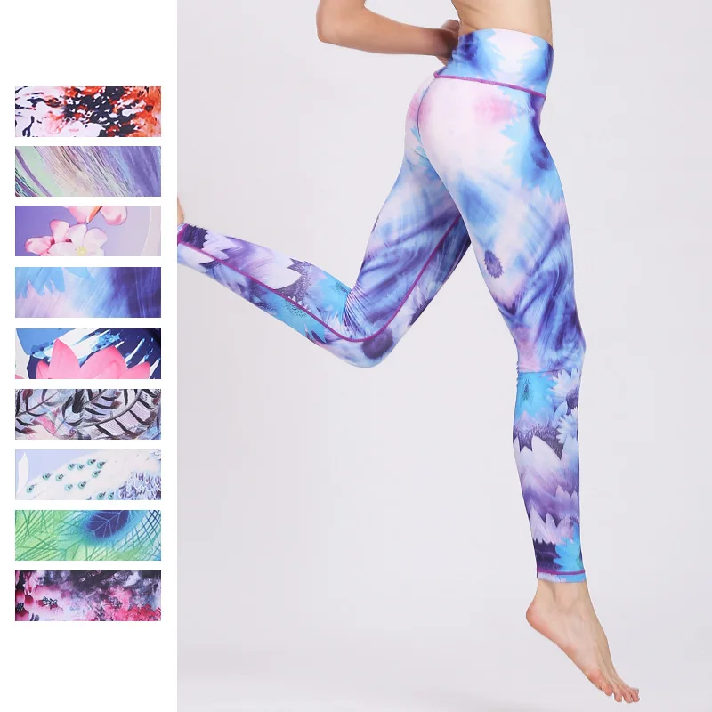 Леггинсы для йоги спортивные женские фитнес 2018 новые печатные штаны