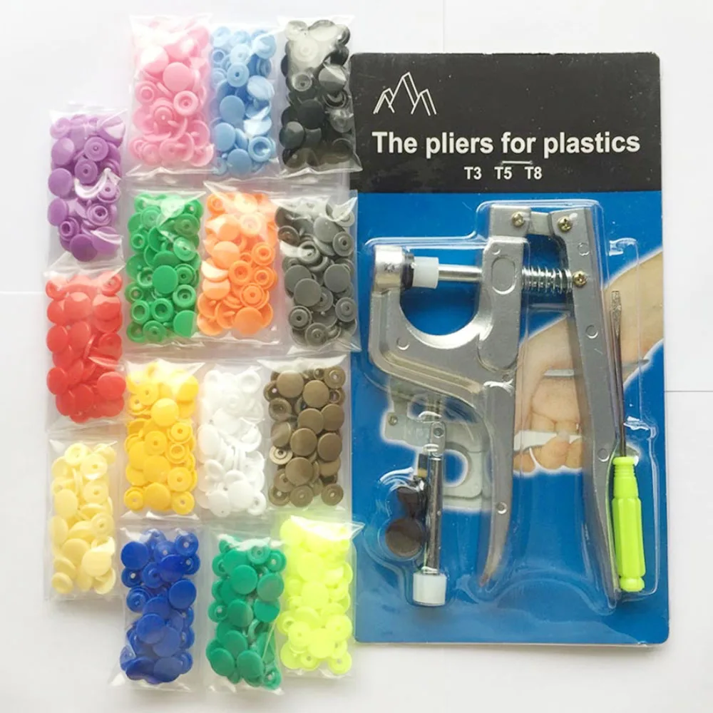 plier and 150set mix U-образная застежка, плоскогубцы, кнопка KAM+ 150, набор T5, пластиковая полимерная кнопка, кнопка, пресс-шпилька, ткань, кнопка, пресс-машина, швейный инструмент - Цвет: plier and 150set mix