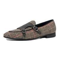 Хаки Jeder Schuh/Мужская обувь с двойным моном; мужская повседневная обувь; модные лоферы в клетку; мужская обувь на плоской подошве; принт с животными - Цвет: Хаки