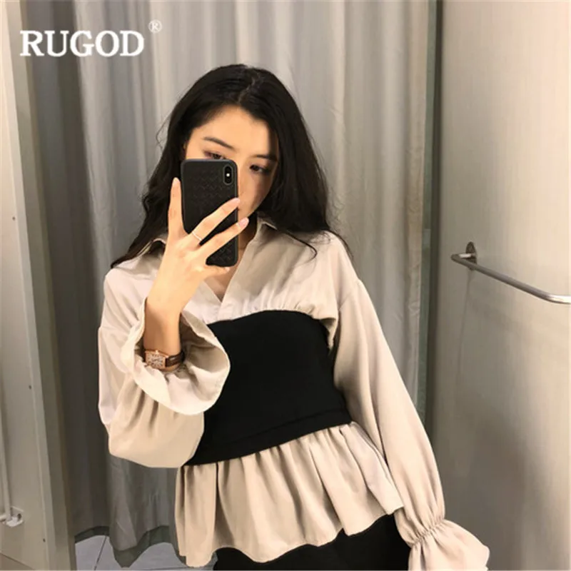 Женская офисная блузка RUGOD винтажная с длинным рукавом и отложным воротником |