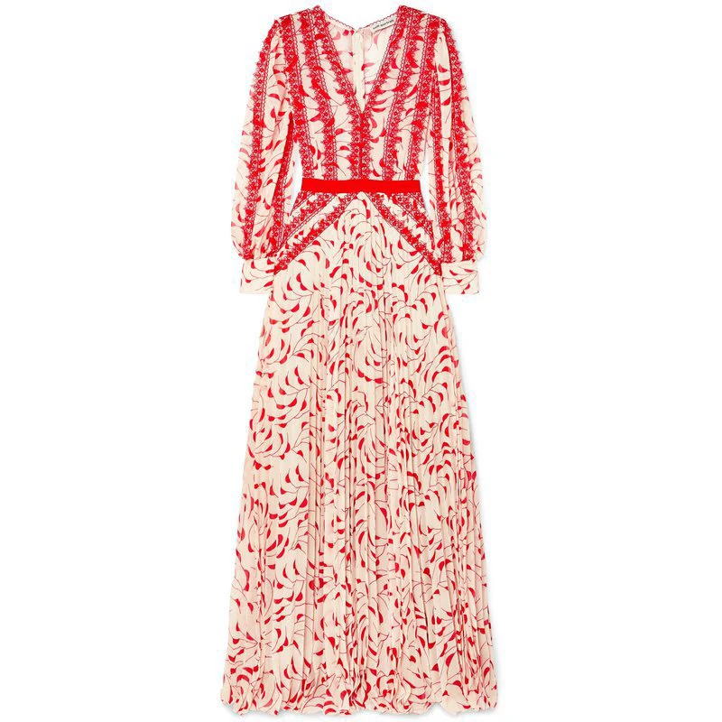 Женское длинное платье с глубоким v образным вырезом и кружевным пышным рукавом