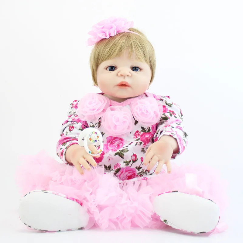 55 см полный силикона Reborn Baby Doll винил блондинка для новорожденных в стиле