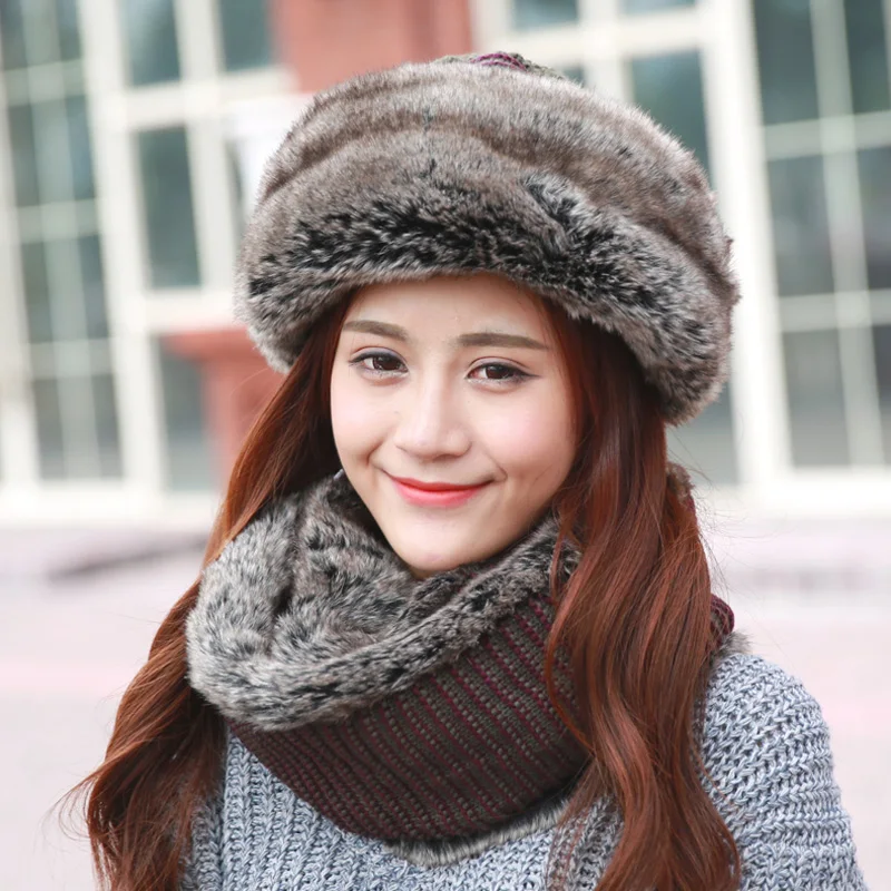 Новинка 2017 женская зимняя шапка и шарф из искусственного кроличьего меха|fur hat|rabbit