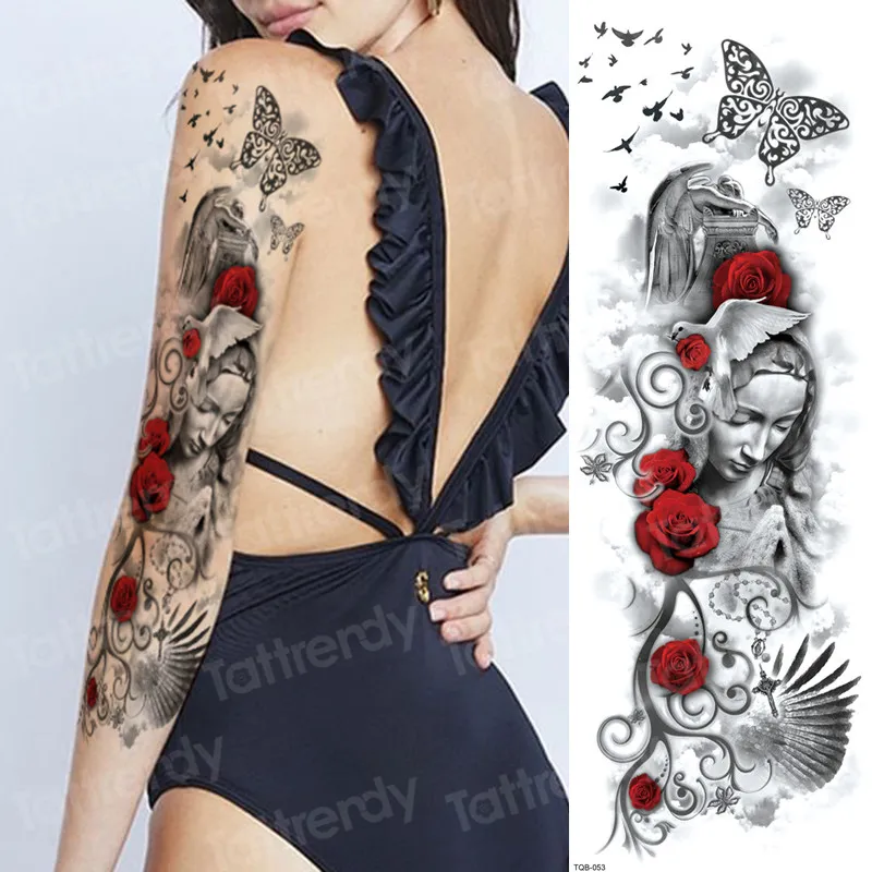 large arm sleeve tattoo waterproof sexy tattoo for women girls body stickers bikini temporary wing tattoos black big size water
