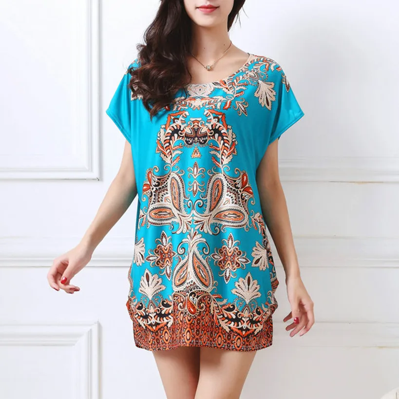 

New Summer Spring 2020 Fashion Women Short Sleeve Dresses Plus Size Tunic Dress Loose Print Casual Tops L-5XL Tiger head Leopar