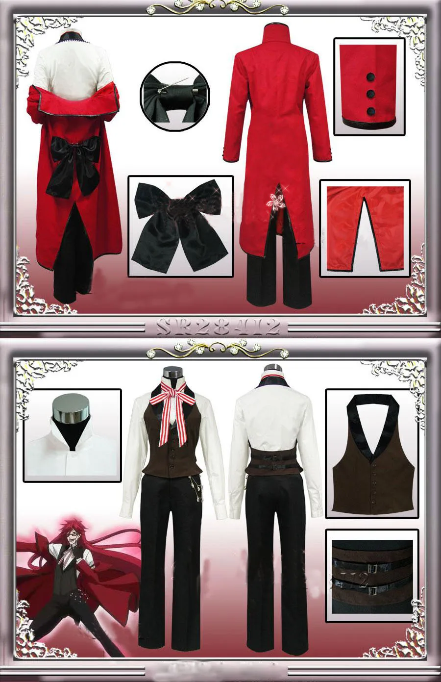 Черный Дворецкий Shinigami Grell Sutcliff Kuroshitsuji Red Death Косплей Костюм на заказ Бесплатная