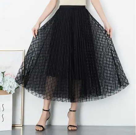 Женская юбка средней длины с высокой талией трапециевидная из фатина