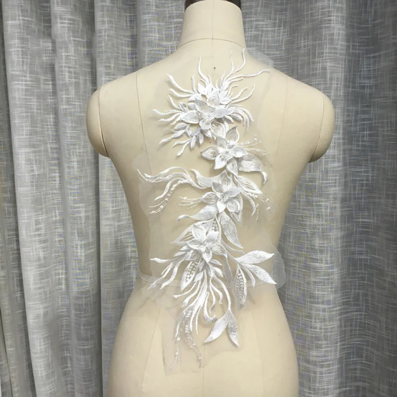 2Pcs Polyester Embroidery Wedding Dress Lace Applique Fabric Flower Trims Collar Neckline Sewing Supplies Crafts KY072 | Дом и сад