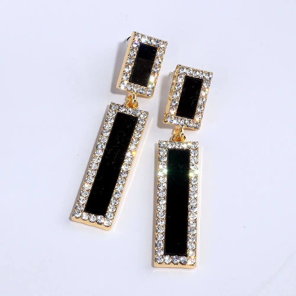 Trendy Simple Style Long Drop Earring for Women Gold Color Crystal Geometric Square Dangle Earrings Brincos Female Jewelry WX192 | Украшения