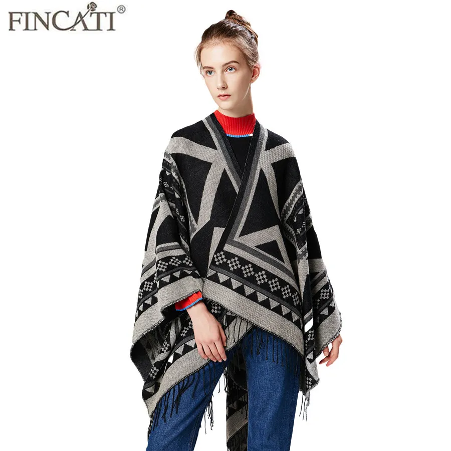 

Plaid Scarves Women Soft Poncho Cardigans Christmas Gift Lady Warm Thicken Outwear Clothes Tops With Tassels 130*150 cm