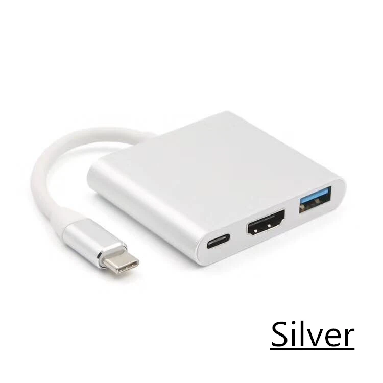 silver 3 в 1 сплиттер типа C к HDMI/концентратор USB 3,0/зарядный адаптер OTG HD 4K 1080P Аудио конвертер для Macbook Pro для переключателя S8 - Цвет: silver