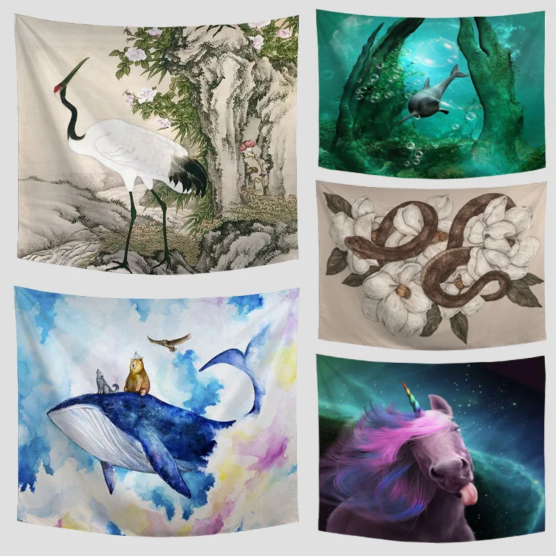 Настенный подвесной пляжный гобелен Подводный мир покрывало в стиле хиппи цветы
