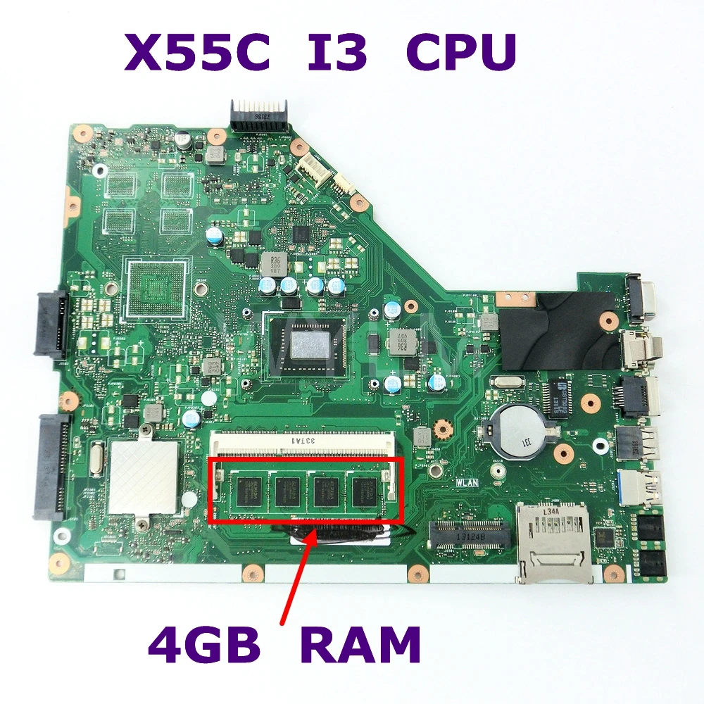 X55C с i3 Процессор 4 Гб Оперативная память Материнская плата Asus X55V X55CR X55VD ноутбука DDR3 100% тестирование работы