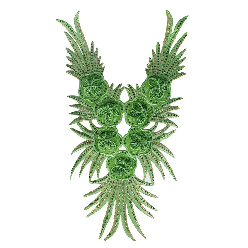 2 шт. светло зеленые 3D Стразы с бусинами V образный вырез воротник аппликация