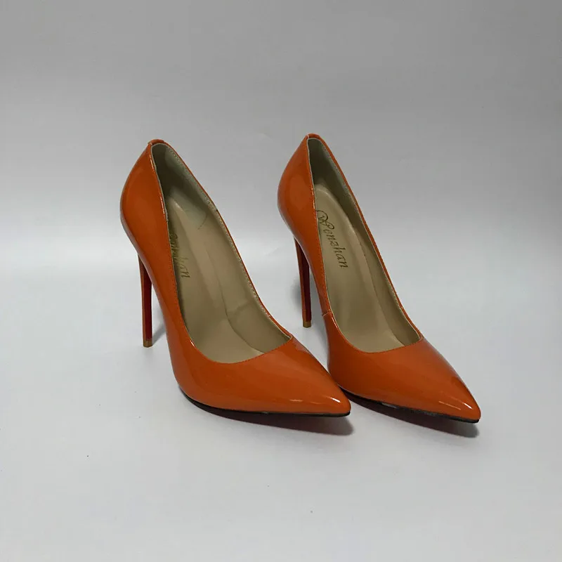 Orange High Heel Ladies Shoes With Matching Women HandBag Pumps Sets Patent Leather Hottest different heels WENZHAN 36-43 A96-20