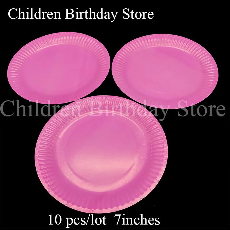 

10pcs/lot pink theme disposable plates solid color birthday party decorations pink paper plates pure color dishes