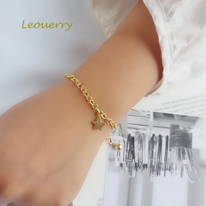 Leouerry Φ Серебряный Простой браслет с подвеской в виде звезды 18k позолоченный