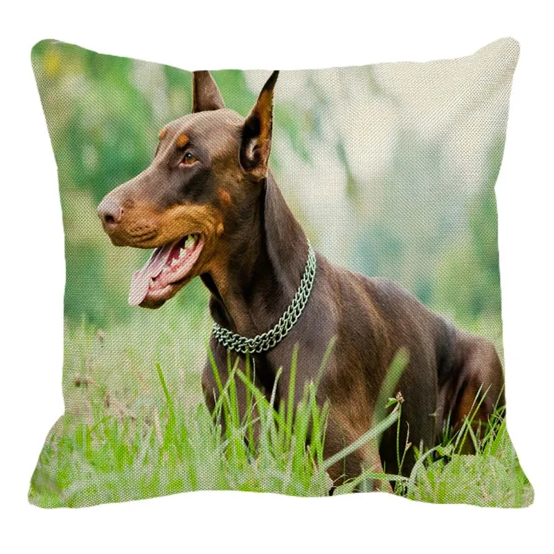 XUNYU симпатичная льняная Подушка-чехол с рисунком Doberman Dogs домашний диван
