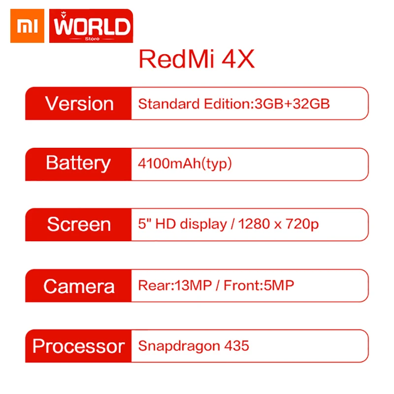 Глобальный Встроенная память оригинальный Xiaomi Redmi 4X3 ГБ Оперативная 32 мобильного