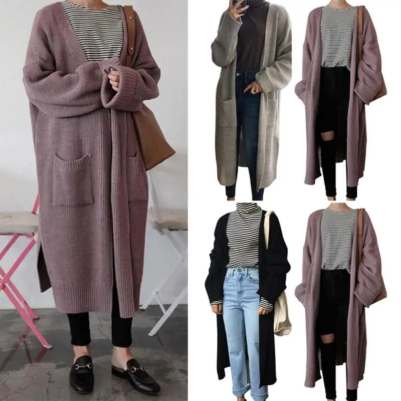 2018 осень зима Для женщин Вязание пальто плюс Размеры свитер с длинным рукавом