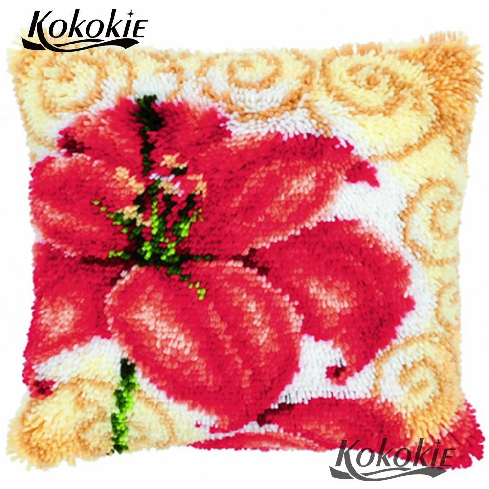 

Embroidery Unfinished Pillowcase latch hook rug flowers pillow kits cross stitch Crocheting Rug Kits Embroider Needlework set