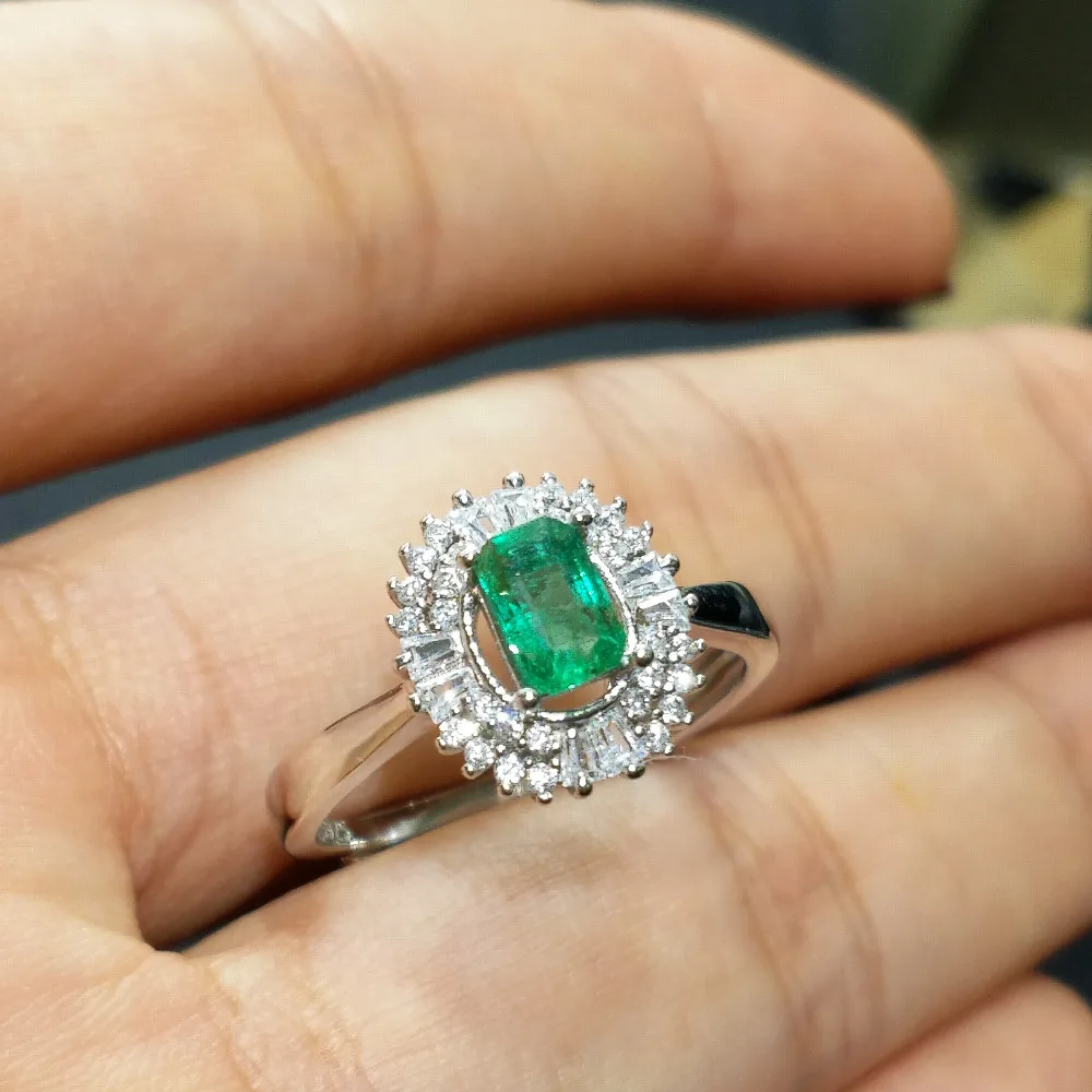 Flzb, натуральный подвеской из изумруда и 0.55ct квадратная 4*6 мм Роскошные кольцо с 925 пробы в покрытием 18-ти каратным белым золотом женское романтическое кольцо подарок