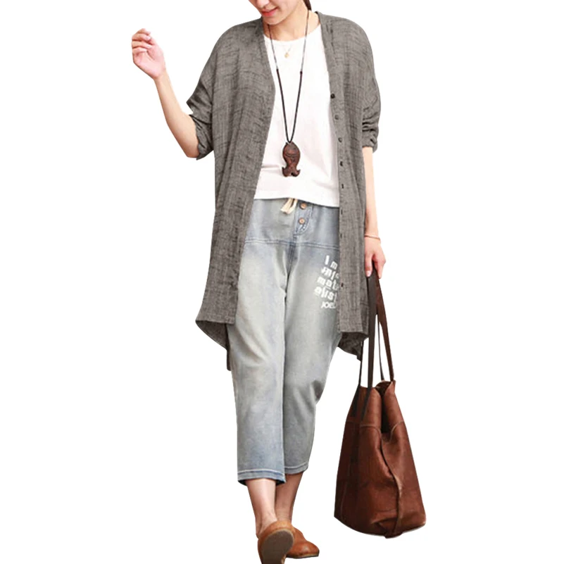 New Hot Women Fashion Loose Solid Color V Neck Long Sleeve Blouse Cardigan Ladies Casual Button Shirts Side Slit Tops |