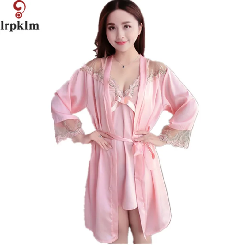 Новый бренд из двух частей ночная рубашка комплект шелк гостиная сна кружева
