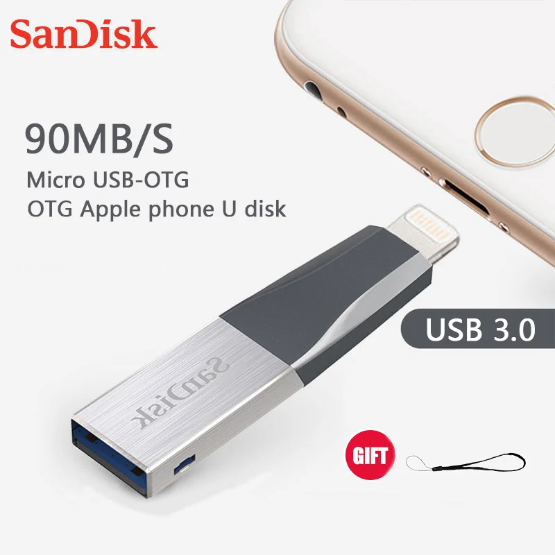 SanDisk двойной интерфейс OTG 128 ГБ флэш накопитель 64 Гб Флешка 32 usb 3 0 для iPhone iPad APPLE MFi|USB