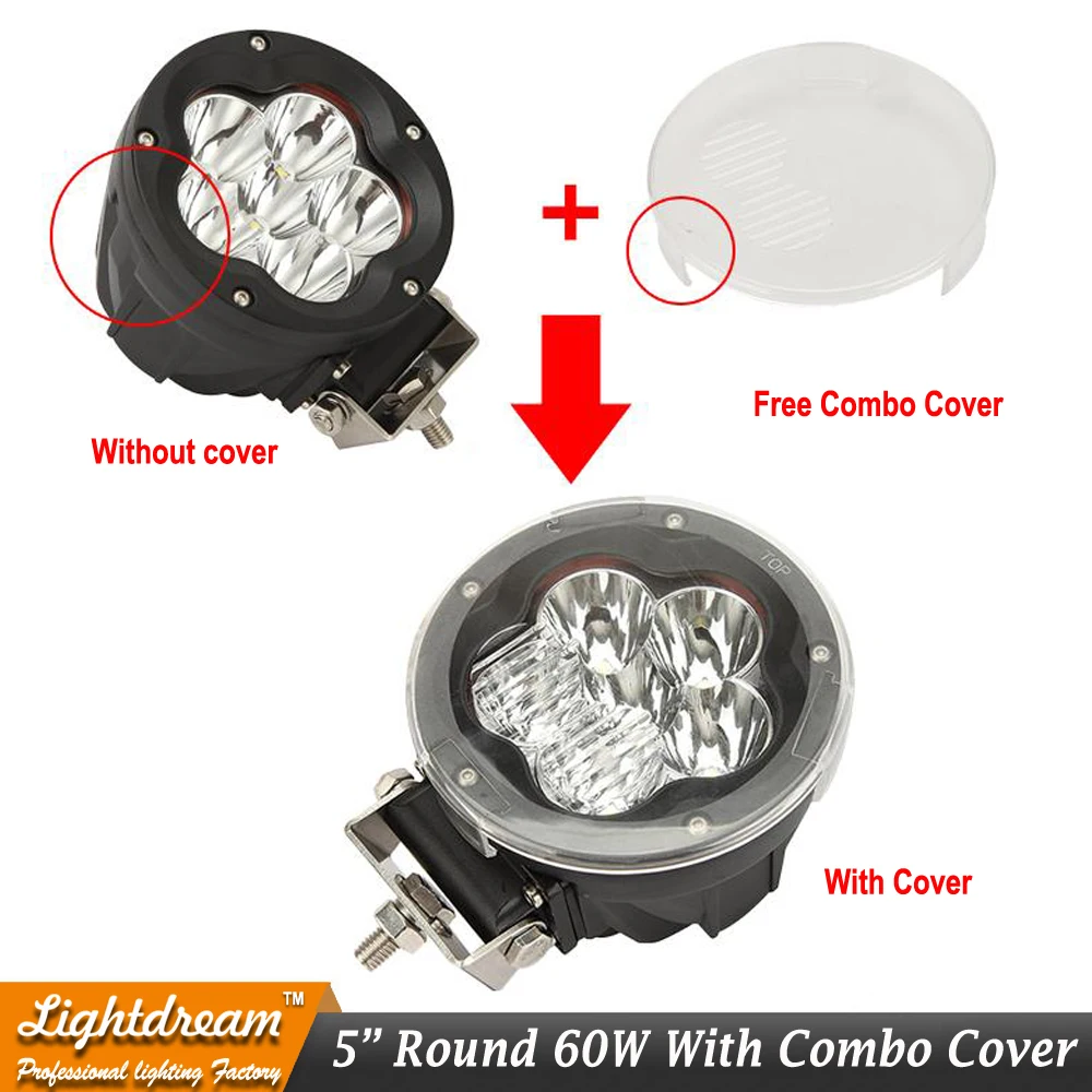 2PCS 5INCH 60W LED WORK LIGHT SPOT FLOOD BEAM FOG LAMP FOR OFFROAD MACHINERY 4WD ATV SUV USE TRACTOR DRIVING Free shipping | Автомобили и