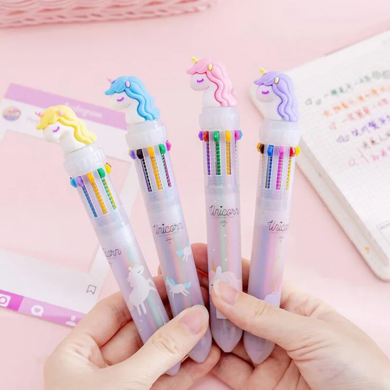 1pc Kawaii Unicorn 10 Color Ballpoint Pen Ten Colors Unicorn Ballpoint Pen Multicolor Ball Pen Office Stationery School Supplies