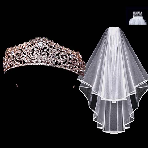 crown veil 1 стразы, тиара, 1 свадебная вуаль с гребнем, корона, тиара, свадебная корона в стиле барокко, Серебряные Кристаллы, головные уборы, свадебные аксессуары - Окраска металла: crown veil