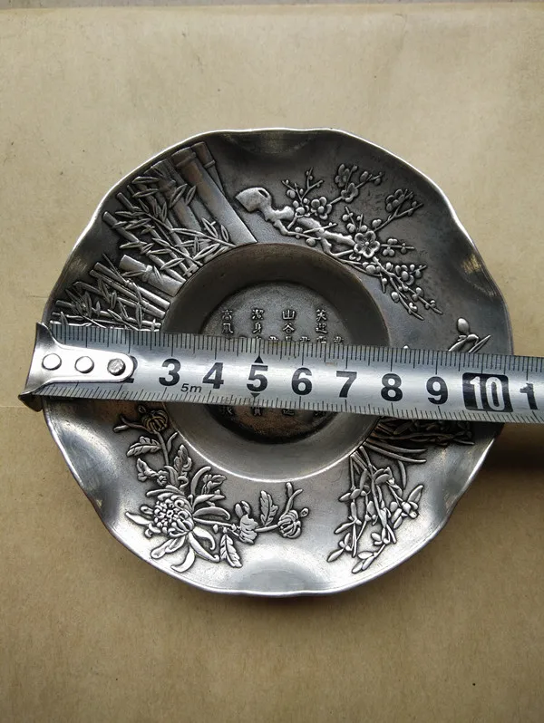 

Chinese Tibet Silver Plum blossom orchid bamboo chrysanthemum plate
