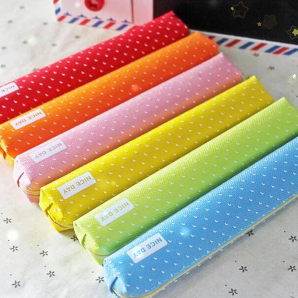 Kawaii Dot Fashio маленькие свежие холщовые пеналы на молнии для женщин школьные