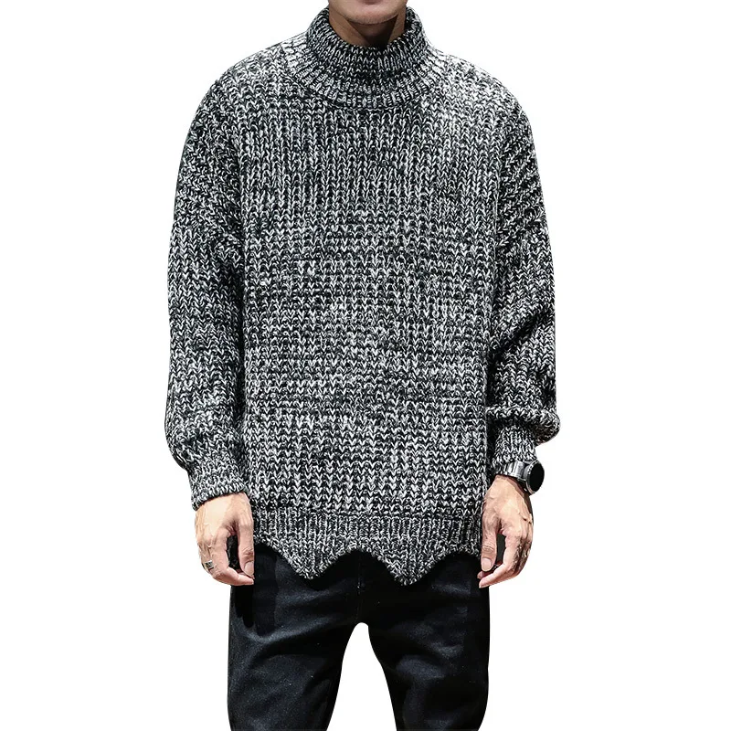 Корейский свободный мужской толстый зимний свитер в стиле Харадзюку черный с