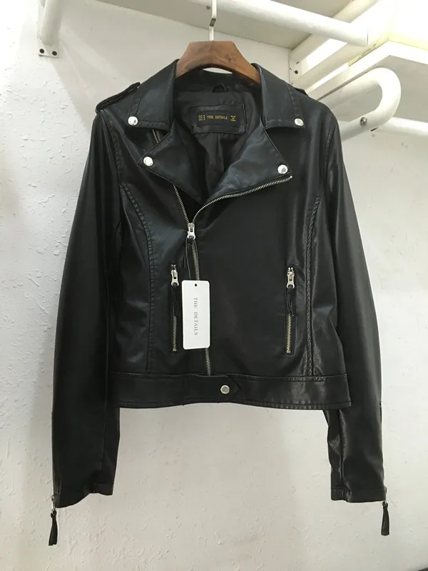 Весна Осень Новое Женское пальто короткая молния мотоциклетная кожаная куртка