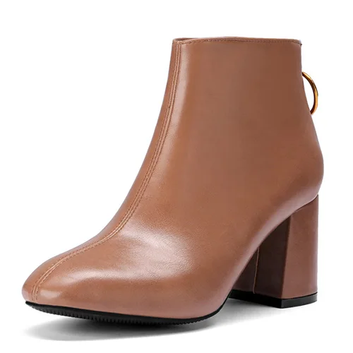 brown shoes Gdgydh/Новое поступление; кожаные женские Ботинки на каблуке; женские ботильоны на высоком каблуке; повседневная обувь на резиновой подошве; коллекция года; сезон осень; акция - Цвет: brown shoes
