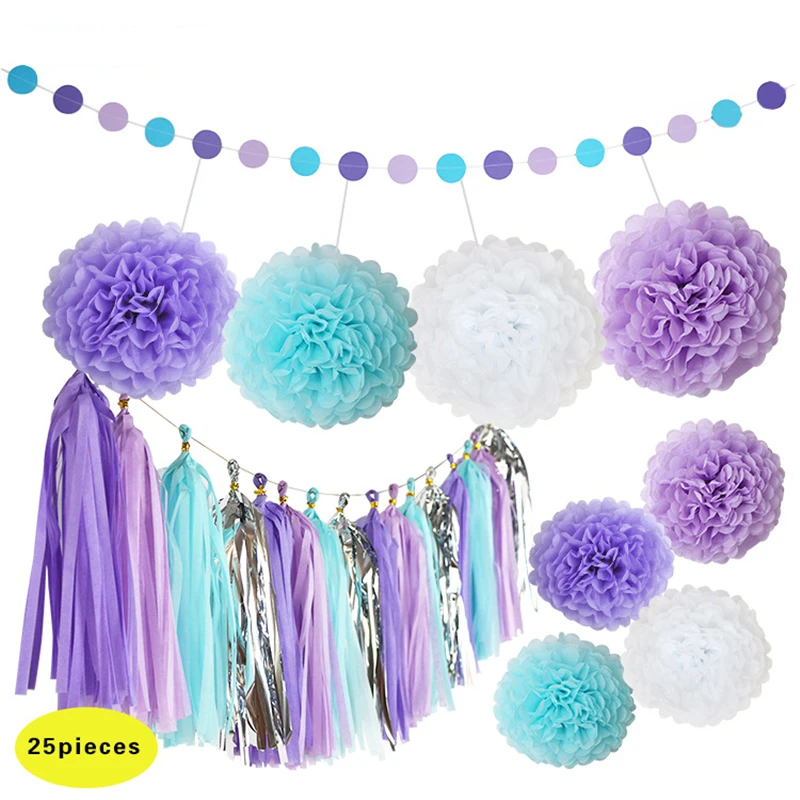 25 шт./компл. ручная работа синий светло фиолетовый белый бумажный с помпоном