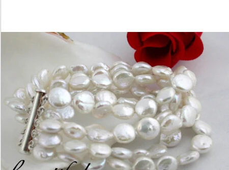 z1210 8&quot 10mm white coin fw pearl bangle bracelet 925silver @^Noble style Natural Fine jewe SHIPPING new &gt&gt&gt -Top quality free s |