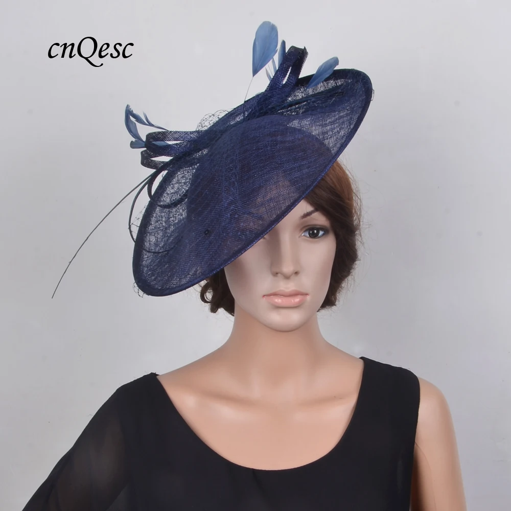 Новая темно-синяя искусственная шляпа вуалетка с перьями ветки блестки для гонок