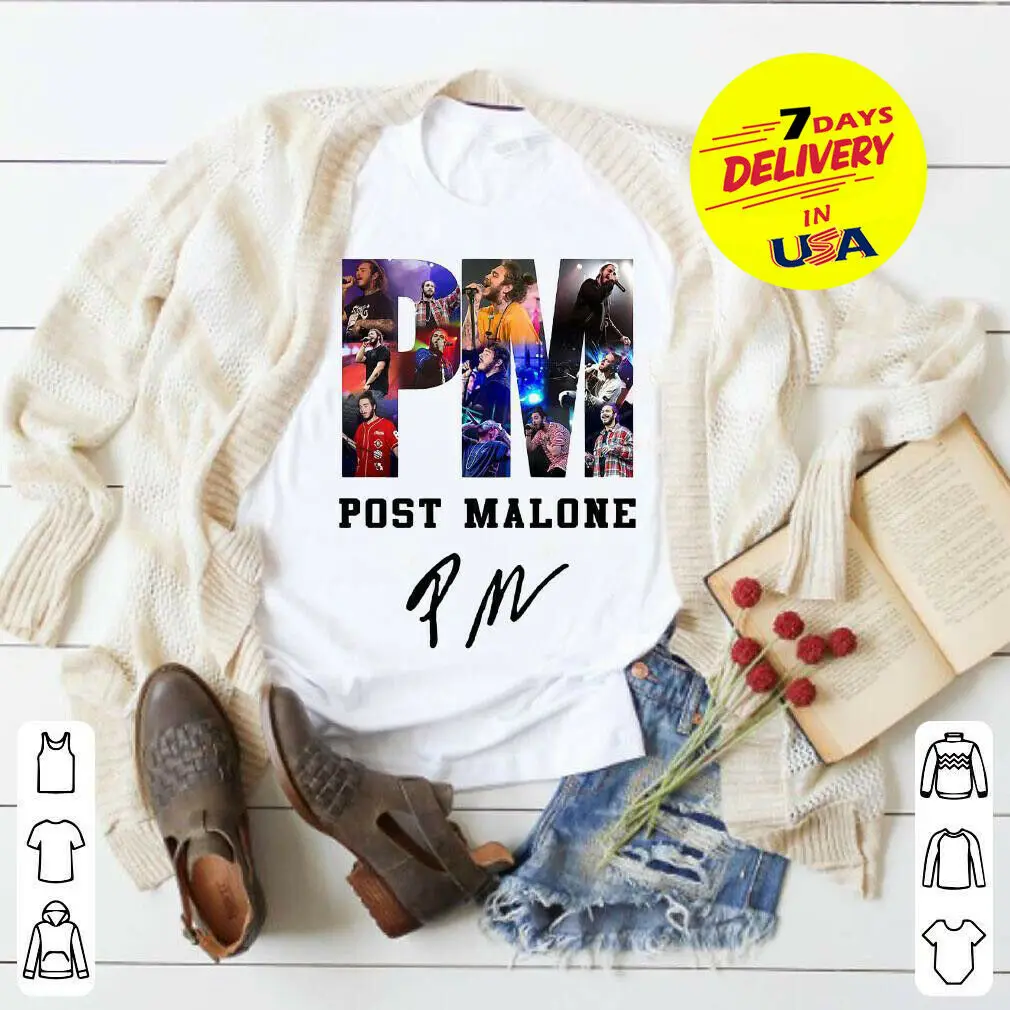 Рубашка с надписью Post Malone размер S 3XL|Мужские футболки| |