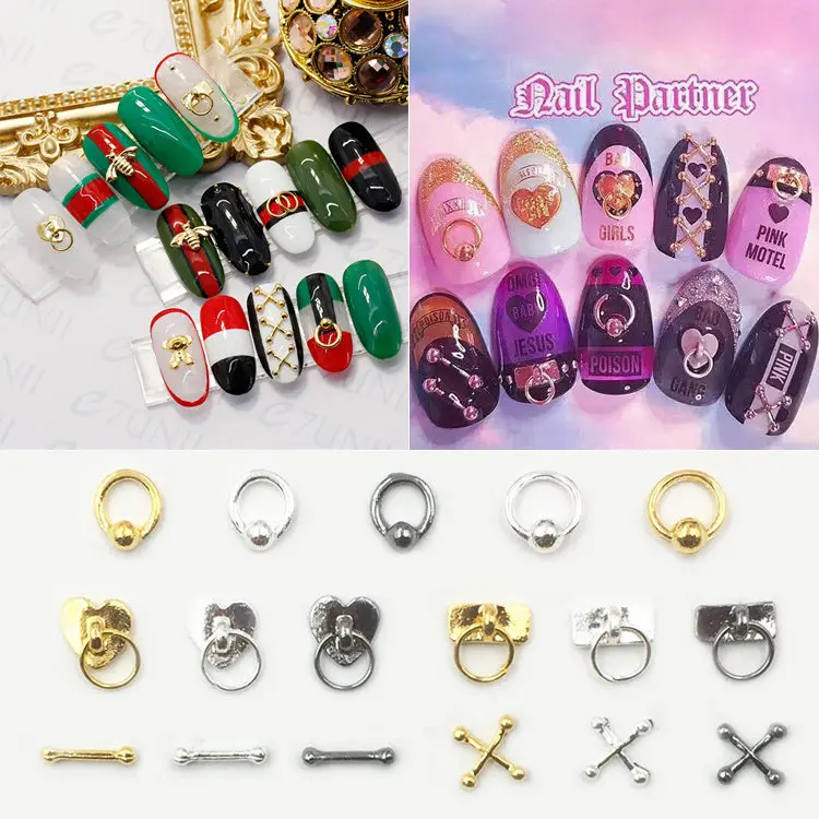 100 шт. Новинка в стиле панк золотой серебряный черный дизайн ногтей с