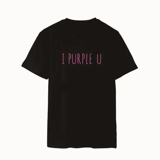black t purple words OKOUFEN корейский стиль KPOP уличная I фиолетовая U футболка забавная Милая модная унисекс с буквенным принтом и круглым вырезом Футболка размера плюс - Цвет: black t purple words