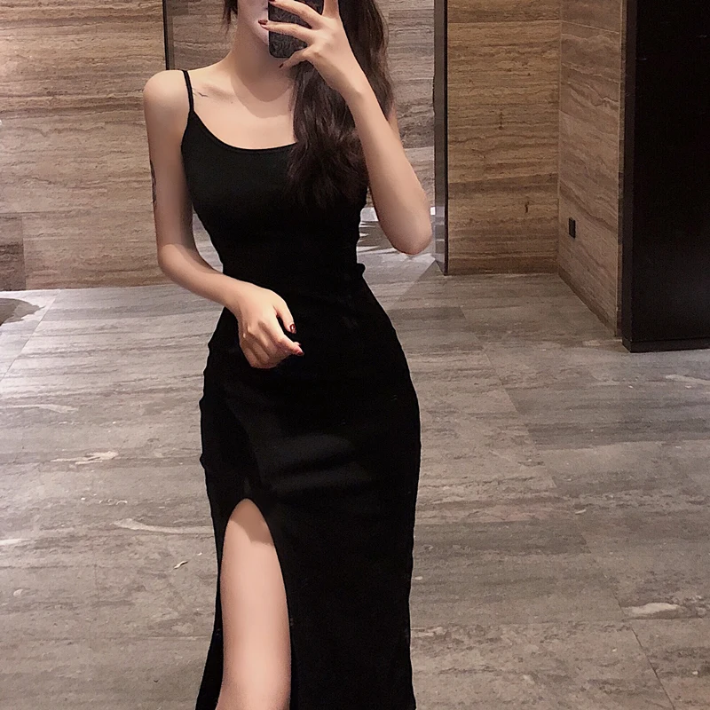 Женское пляжное платье с открытой спиной черное винтажное на бретельках Vestidos FF024