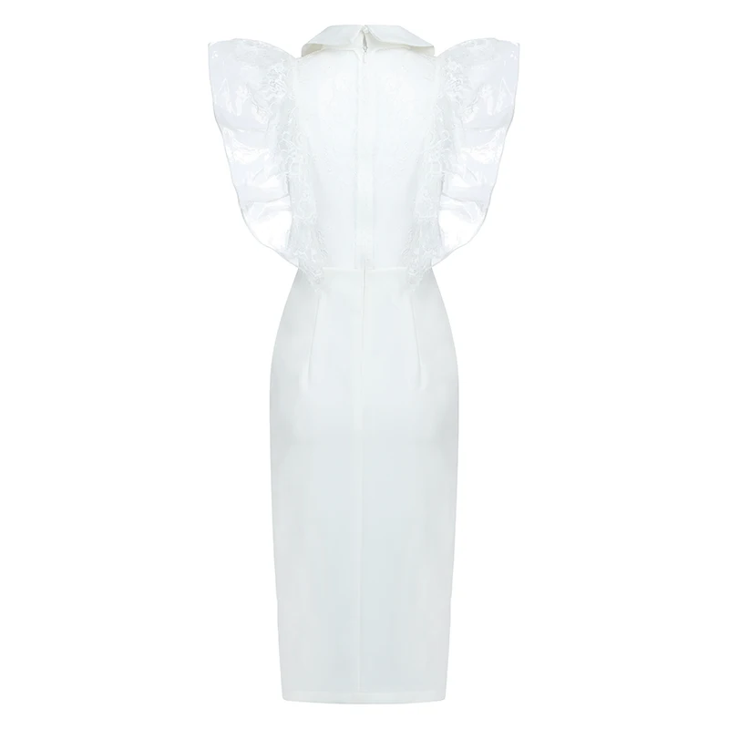 Женское офисное платье Max Spri белое однотонное шифоновое с v-образным вырезом и