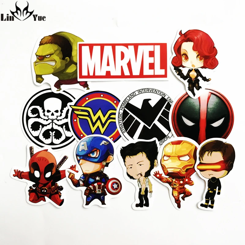 NEW 12pcs/lot DC MARVEL deadpool stickers backpack Hulk wonder woman car accessories motorcycle bike travel case car-covers | Автомобили и