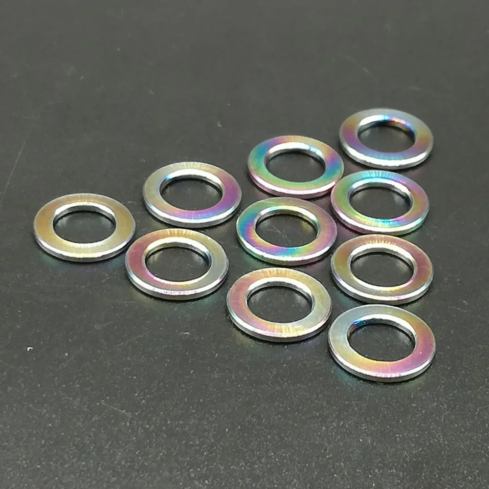

10Pcs M6 Titanium Ti Flat Washer DIN192 Grade 5 Spacer washers for Bicycle Cycling Motorcycle Car Rainbow