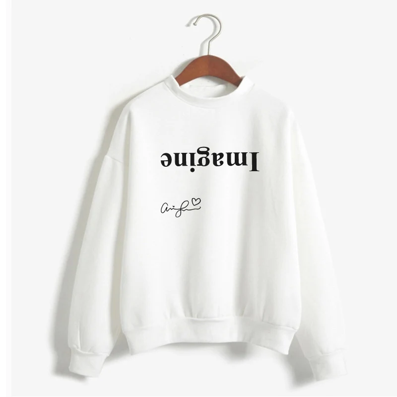 Подписанный Ариана Гранде Вдохновленный Imagine Hoodie для женщин Crewneck Thank U Next Толстовка Merch топы с длинными рукавами - Цвет: Белый