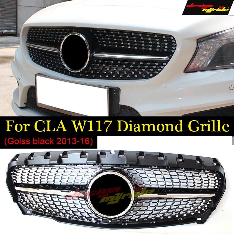 Для Mercedes CLA W117 C117 X117 Спортивная Передняя Алмазная решетка гриль Grills Silver CLA200 CLA180