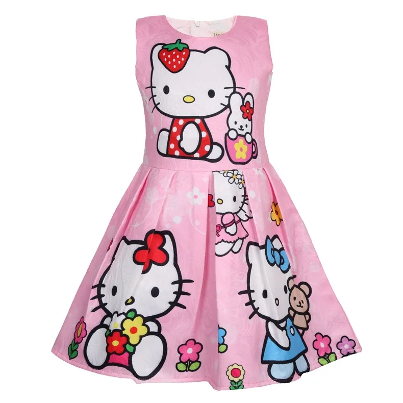 pink Модное платье для девочек летнее платье «hello kitty» вечерние платья для девочек подарок на день рождения, костюм Одежда для детей возрастом от 3 до 8 лет - Цвет: pink